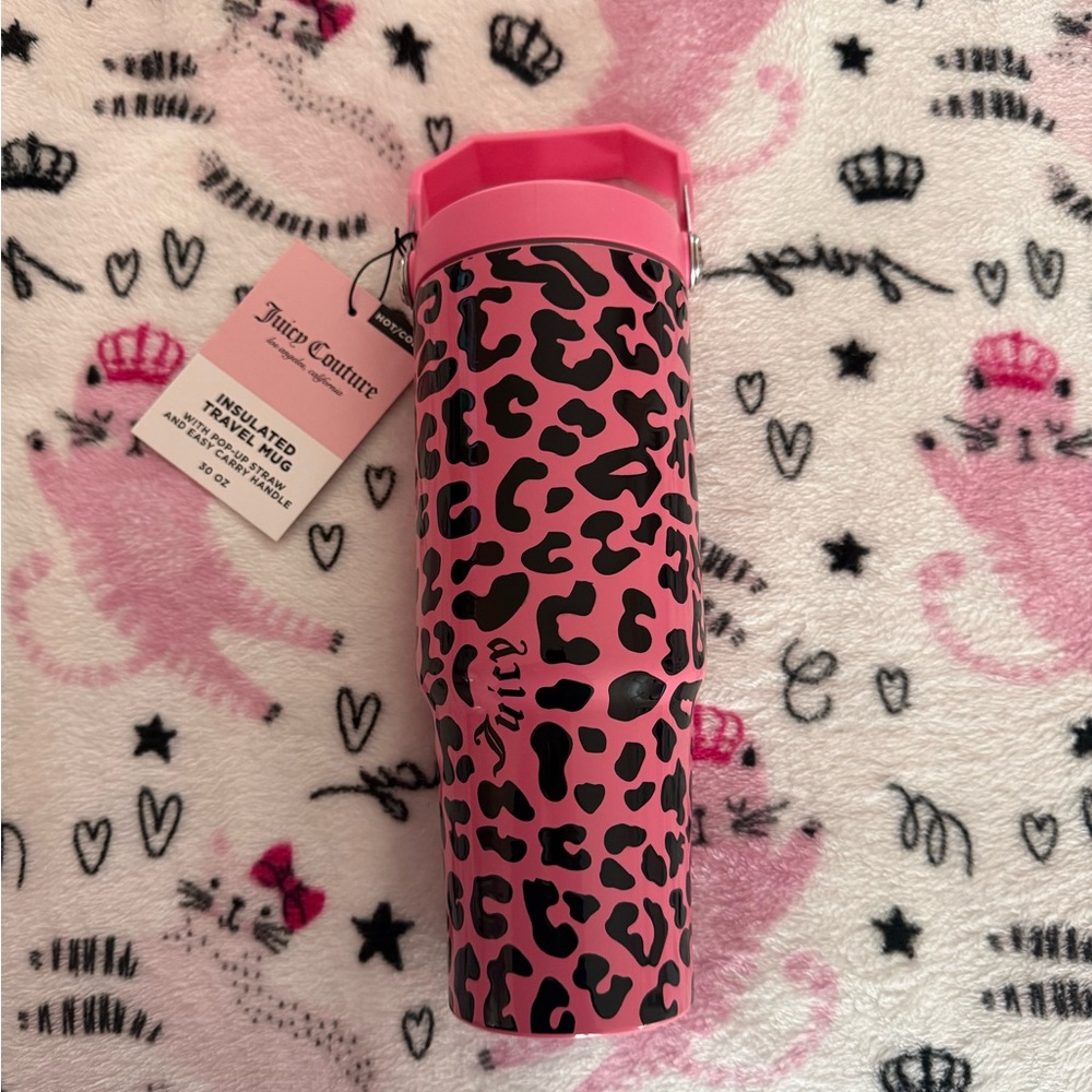 Juicy Couture Pink and Black Leopard Print Travel Mug